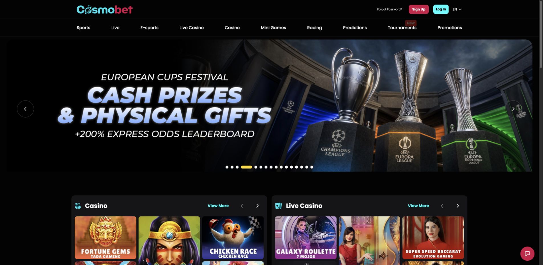 Página inicial do cassino online Cosmobet