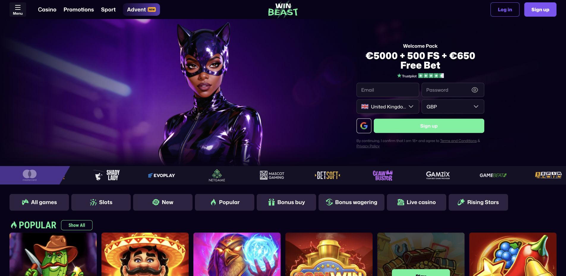 Página inicial do cassino online WinBeast