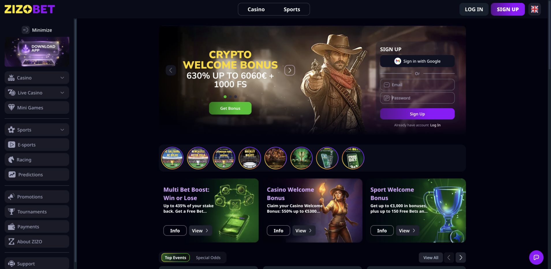 Página inicial do cassino online Zizobet